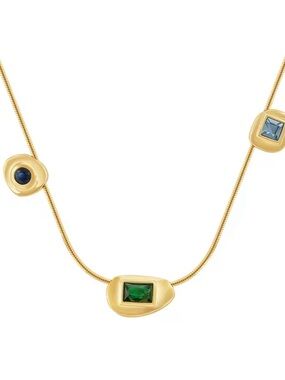 18K Plated Filled Multi-Gemstone Wired Station Statement Necklace
